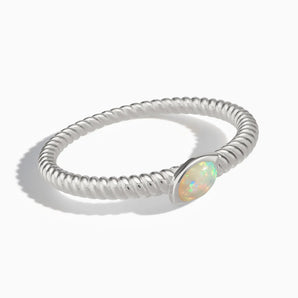 925 Sterling Silver Marquise Opal Twisted Ring - Spiral Spectrum Front View