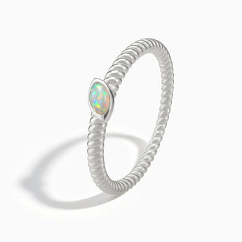 925 Sterling Silver Marquise Opal Twisted Ring - Spiral Spectrum Side View