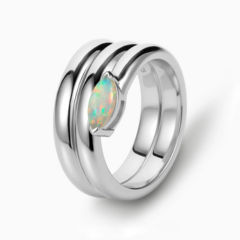 925 Sterling Silver Marquise Opal Wrap Ring - Eye of Light Side Profile View