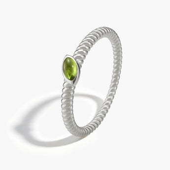 925 Sterling Silver Marquise Peridot Twisted Ring - Spiral Spectrum Side View