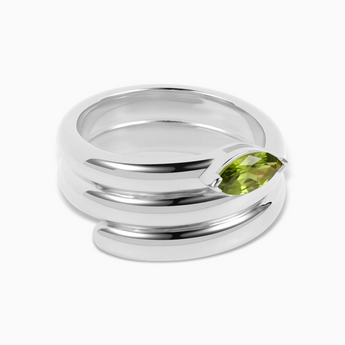 925 Sterling Silver Marquise Peridot Wrap Ring - Eye of Light Hero Angle View