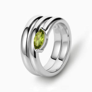 925 Sterling Silver Marquise Peridot Wrap Ring - Eye of Light Side Profile View