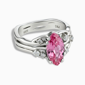 925 Sterling Silver Marquise Pink Tourmaline Branch-Like Ring - Regal Gleam Front View