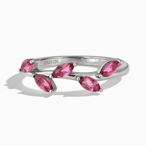 925 Sterling Silver Marquise Pink Tourmaline Leaf Ring - Secret Garden Front View