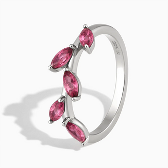 925 Sterling Silver Marquise Pink Tourmaline Leaf Ring - Secret Garden Side View