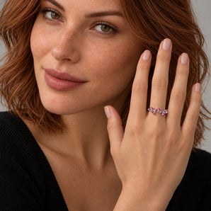 925 Sterling Silver Marquise Pink Tourmaline Leaf Ring Secret Garden Worn View