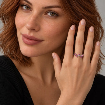 925 Sterling Silver Marquise Pink Tourmaline Leaf Ring Secret Garden Worn View