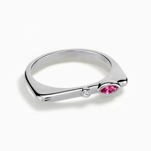 925 Sterling Silver Marquise Pink Tourmaline Puzzle Stacking Ring - Minimal Glow Front View
