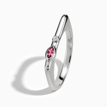 925 Sterling Silver Marquise Pink Tourmaline Puzzle Stacking Ring - Minimal Glow Side View