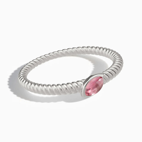 925 Sterling Silver Marquise Pink Tourmaline Twisted Ring - Spiral Spectrum Front View