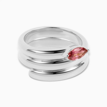 925 Sterling Silver Marquise Pink Tourmaline Wrap Ring - Eye of Light Hero Angle View