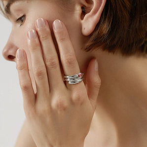 925 Sterling Silver Marquise Pink Tourmaline Wrap Ring - Eye of Light Model Shot