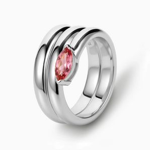925 Sterling Silver Marquise Pink Tourmaline Wrap Ring - Eye of Light Side Profile View