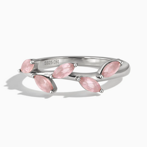 925 Sterling Silver Marquise Rose Quartz Leaf Ring - Secret Garden Front View