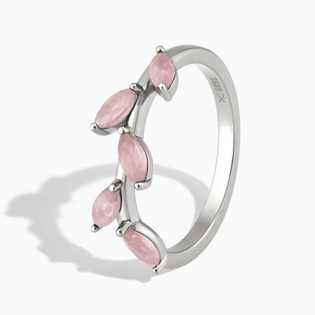 925 Sterling Silver Marquise Rose Quartz Leaf Ring - Secret Garden Side View