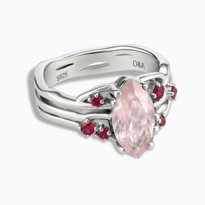 925 Sterling Silver Marquise Rose Quartz Ruby Branch-Like Ring - Regal Gleam Front View