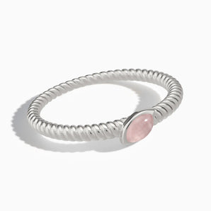 925 Sterling Silver Marquise Rose Quartz Twisted Ring - Spiral Spectrum Front View