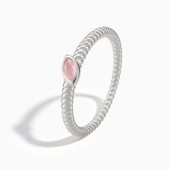 925 Sterling Silver Marquise Rose Quartz Twisted Ring - Spiral Spectrum Side View