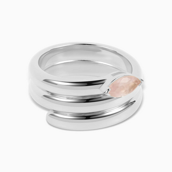 925 Sterling Silver Marquise Rose Quartz Wrap Ring - Eye of Light Hero Angle View