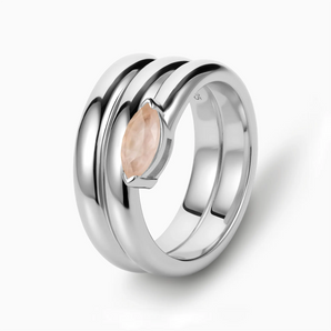 925 Sterling Silver Marquise Rose Quartz Wrap Ring - Eye of Light Side Profile View