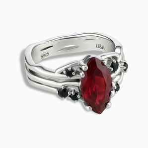 925 Sterling Silver Marquise Ruby Black Onyx Branch-Like Ring - Regal Gleam Front View