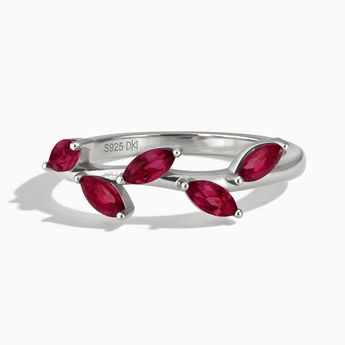 925 Sterling Silver Marquise Ruby Leaf Ring - Secret Garden Front View