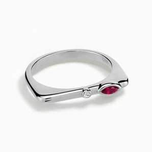 925 Sterling Silver Marquise Ruby Puzzle Stacking Ring - Minimal Glow Front View