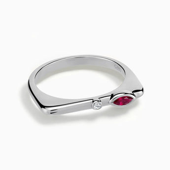 925 Sterling Silver Marquise Ruby Puzzle Stacking Ring - Minimal Glow Front View
