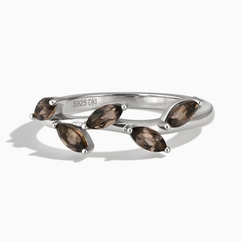 925 Sterling Silver Marquise Smoky Quartz Leaf Ring - Secret Garden Front View
