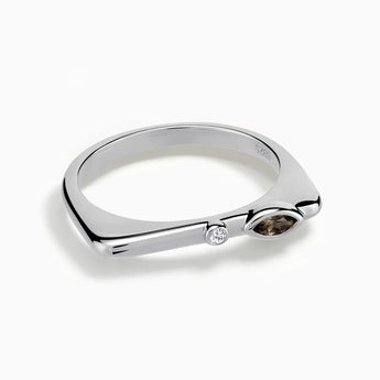 925 Sterling Silver Marquise Smoky Quartz Puzzle Stacking Ring - Minimal Glow Front View