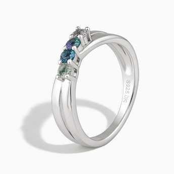 925 Sterling Silver Midnight Forest Four Round Stone Crossover Ring - Seasons Rhythm Side View