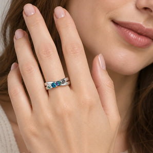 925 Sterling Silver Midnight Forest Four Round Stone Crossover Ring - Seasons Rhythm Worn View