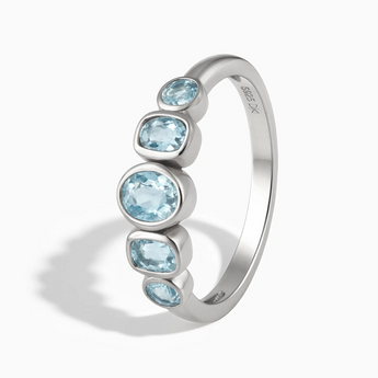 925 Sterling Silver Mixed-Cut Aquamarine Graduated Ring - Pebble Glow Side View