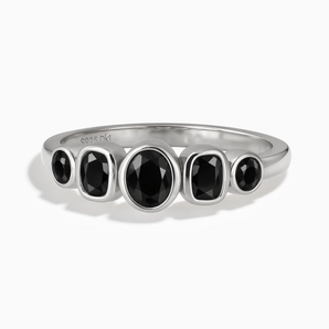 925 Sterling Silver Mixed-Cut Black Onyx Graduated Ring - Pebble Glow Front View