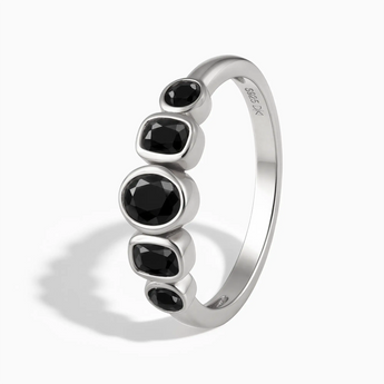 925 Sterling Silver Mixed-Cut Black Onyx Graduated Ring - Pebble Glow Side View