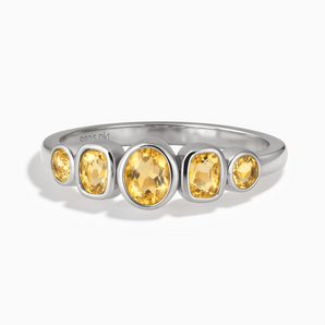 925 Sterling Silver Mixed-Cut Citrine Graduated Ring - Pebble Glow Front View