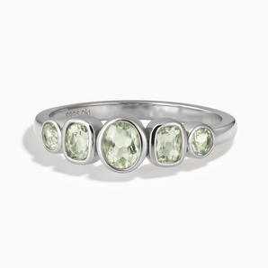 925 Sterling Silver Mixed-Cut Green Amethyst Graduated Ring - Pebble Glow Front View