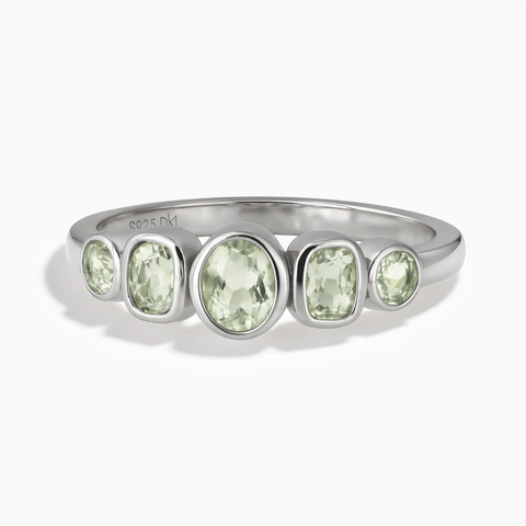 925 Sterling Silver Mixed-Cut Green Amethyst Graduated Ring - Pebble Glow Front View