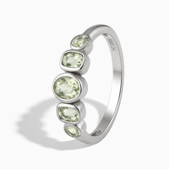 925 Sterling Silver Mixed-Cut Green Amethyst Graduated Ring - Pebble Glow Side View
