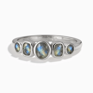 925 Sterling Silver Mixed-Cut Labradorite Graduated Ring - Pebble Glow Front View