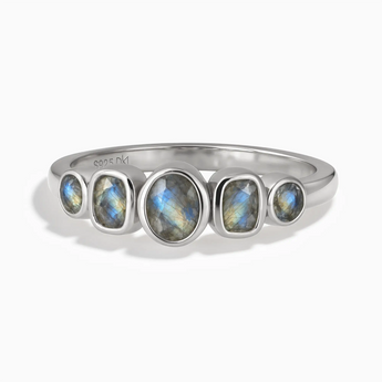 925 Sterling Silver Mixed-Cut Labradorite Graduated Ring - Pebble Glow Front View