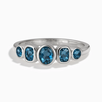 925 Sterling Silver Mixed-Cut London Blue Topaz Graduated Ring - Pebble Glow Front View