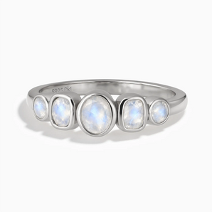 925 Sterling Silver Mixed-Cut Moonstone Graduated Ring - Pebble Glow Front View