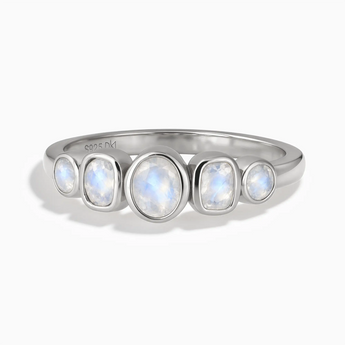 925 Sterling Silver Mixed-Cut Moonstone Graduated Ring - Pebble Glow Front View