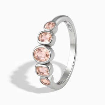 925 Sterling Silver Mixed-Cut Morganite Graduated Ring - Pebble Glow Side View