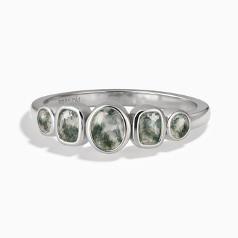 925 Sterling Silver Mixed-Cut Moss Agate Graduated Ring - Pebble Glow Front View