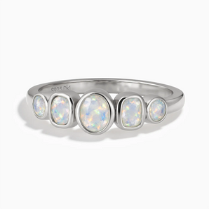925 Sterling Silver Mixed-Cut Opal Graduated Ring - Pebble Glow Front View