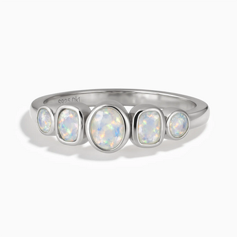 925 Sterling Silver Mixed-Cut Opal Graduated Ring - Pebble Glow Front View