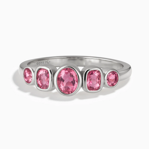 925 Sterling Silver Mixed-Cut Pink Tourmaline Graduated Ring - Pebble Glow Front View