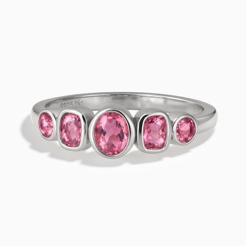 925 Sterling Silver Mixed-Cut Pink Tourmaline Graduated Ring - Pebble Glow Front View